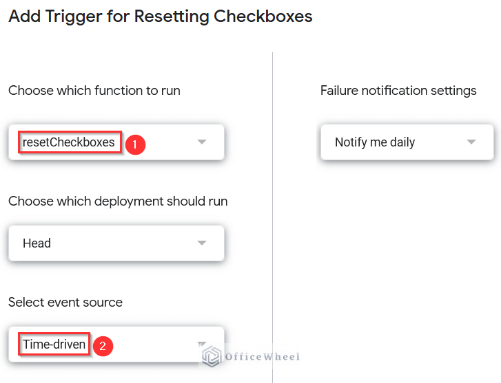 Choosing Function and Event Source for Adding Trigger